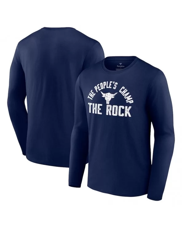 Men's Fanatics Branded Navy The Rock The People's Champ Long Sleeve T-Shirt $10.64 T-Shirts